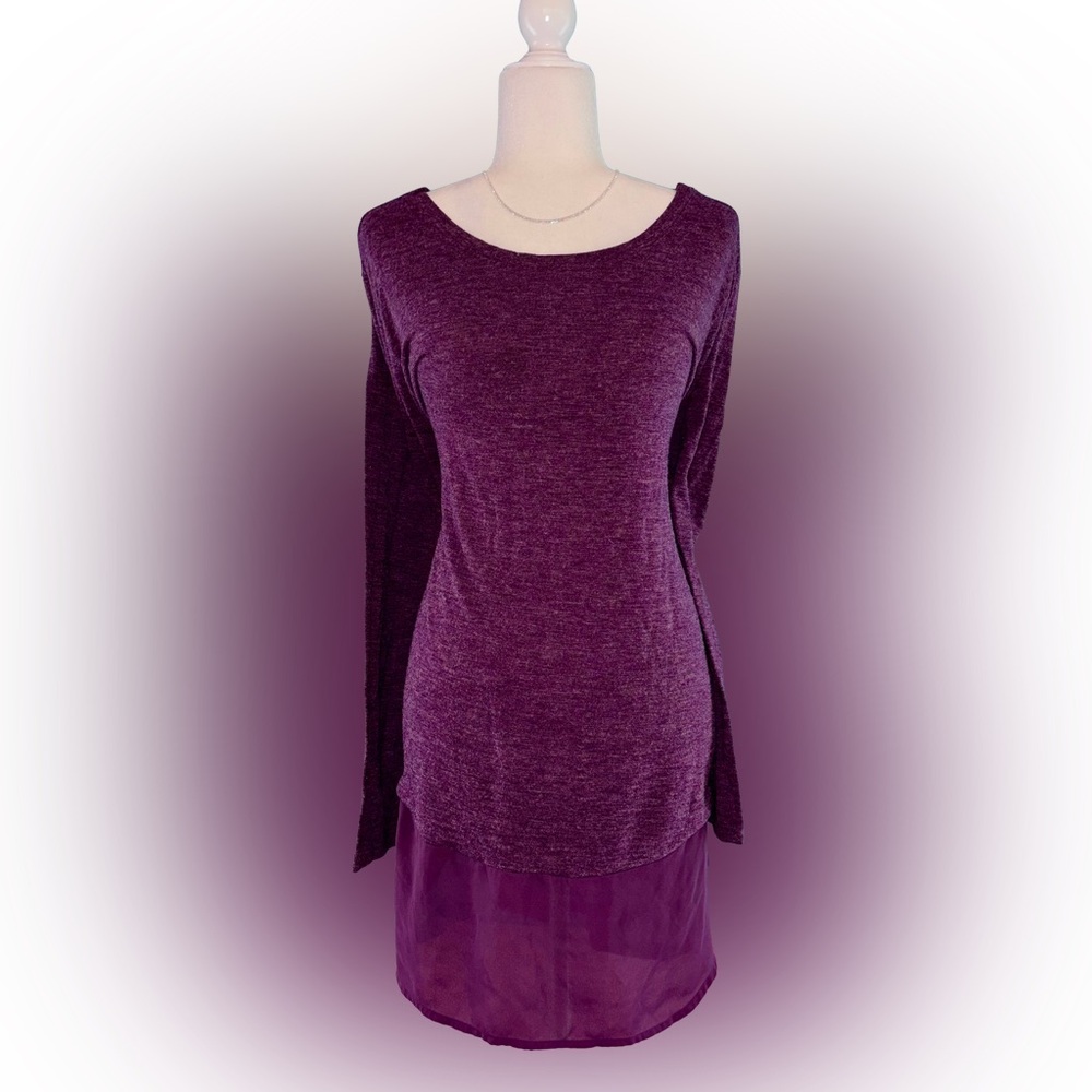 Old Navy Plus Plum Purple Sheer Hem Long Sleeve Soft Knit Tunic Size 3X